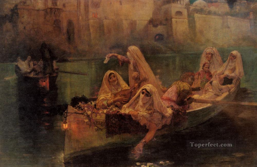 ハーレム・ボート アラビア語 フレデリック・アーサー・ブリッジマン油絵